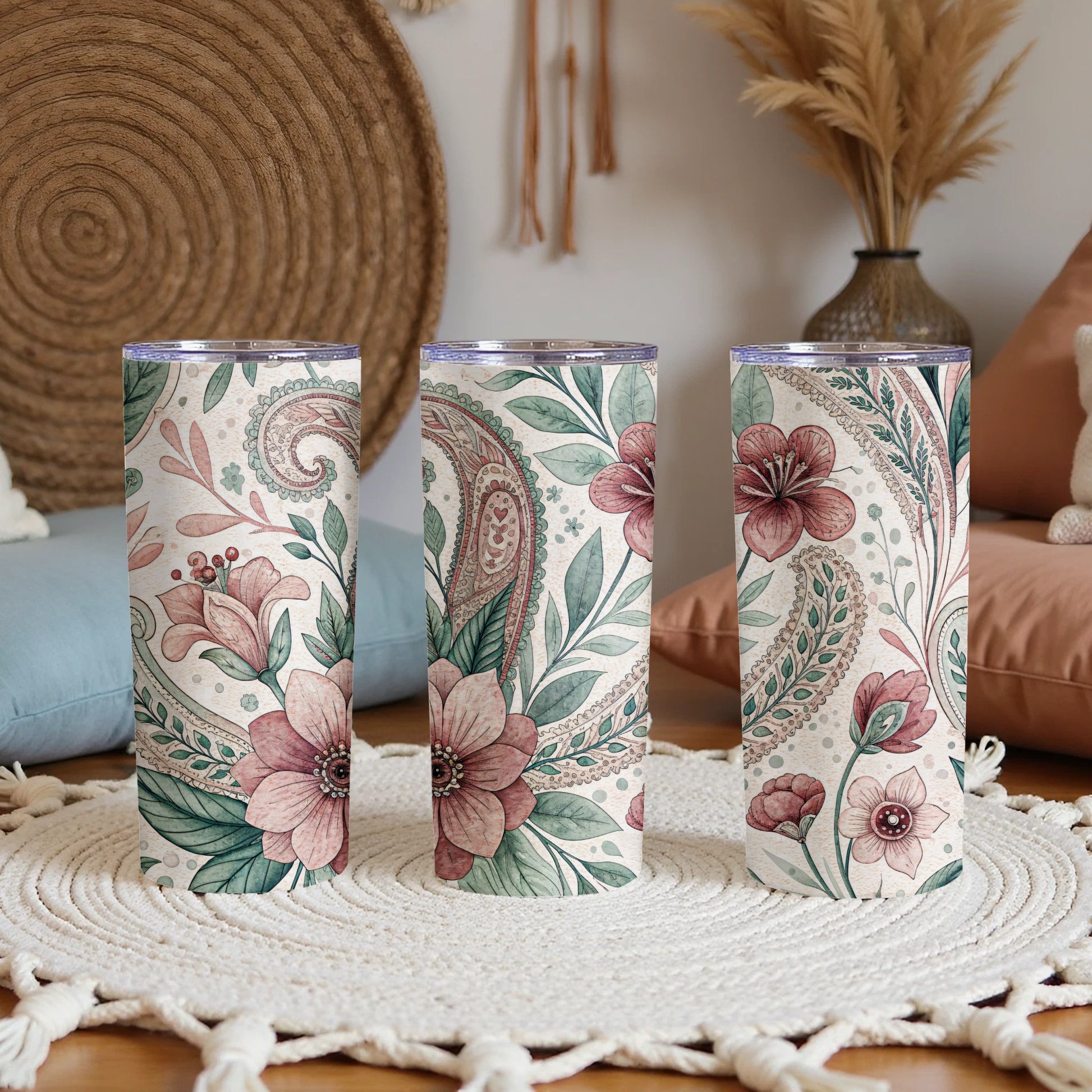 Floral and Paisley Delight Design 20 oz Skinny Tumbler - Walk Greener