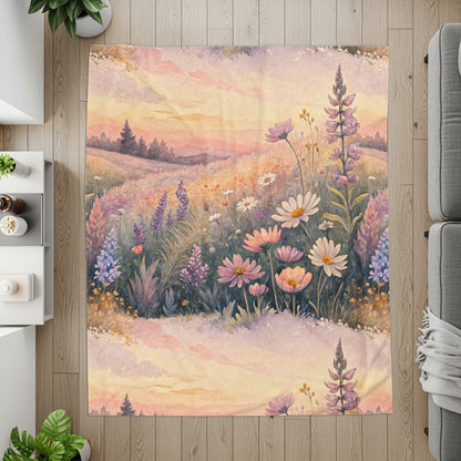 Floral Meadow Landscape Sunset in Watercolor Painting - Walk Greener