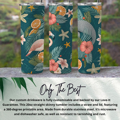 Tropical Floral Design Skinny Tumbler with Straw and Lid