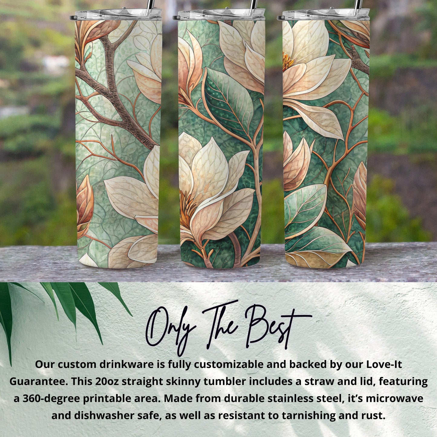 Magnolia Floral Dream Pattern Spring Design Art 20 oz Skinny Tumbler - Walk Greener
