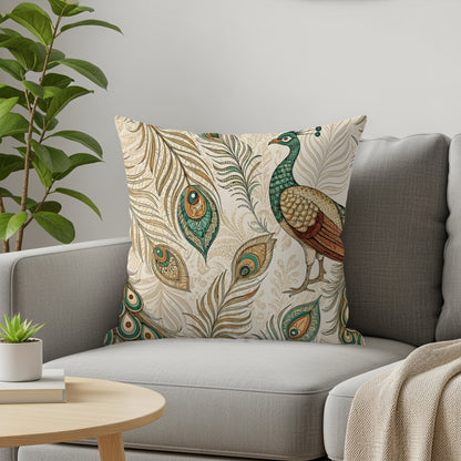 Elegant Peacock and Feather Design Throw Pillow