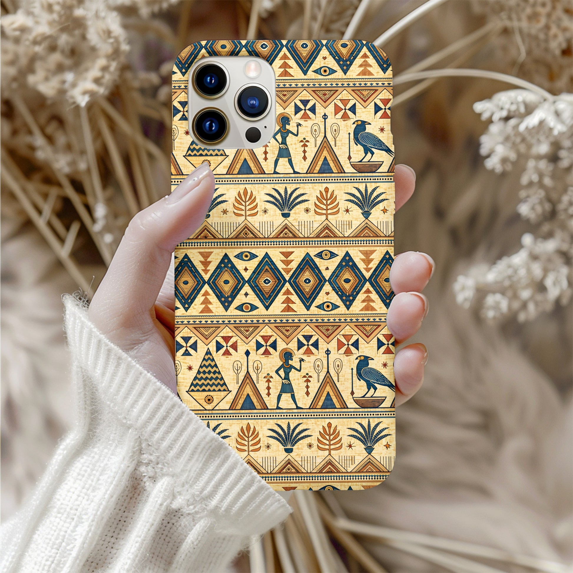 Egyptian Style Pattern with Figures Aztec Inspired Custom Phone Case - Walk Greener