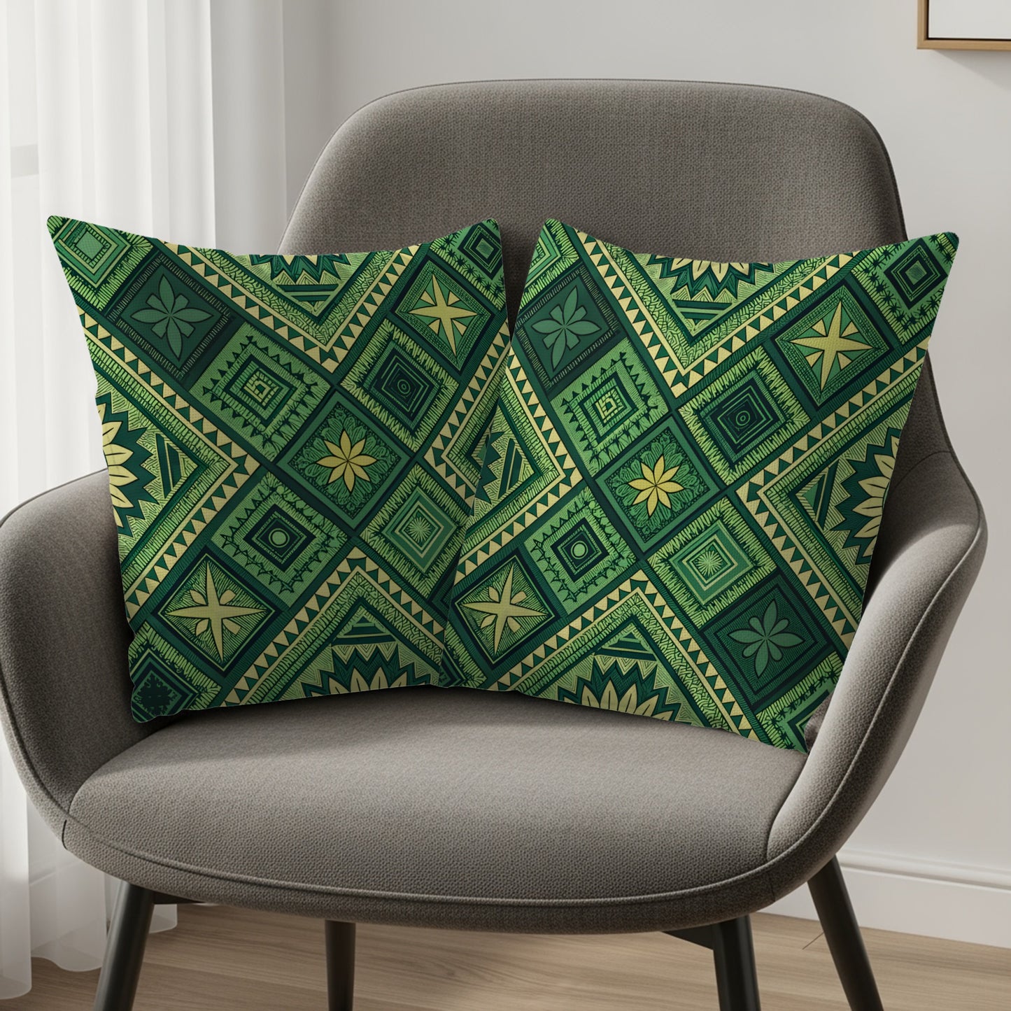 Emerald Green Bohemian Pattern with Floral Diamonds Pillows & Pillow Cases - Walk Greener