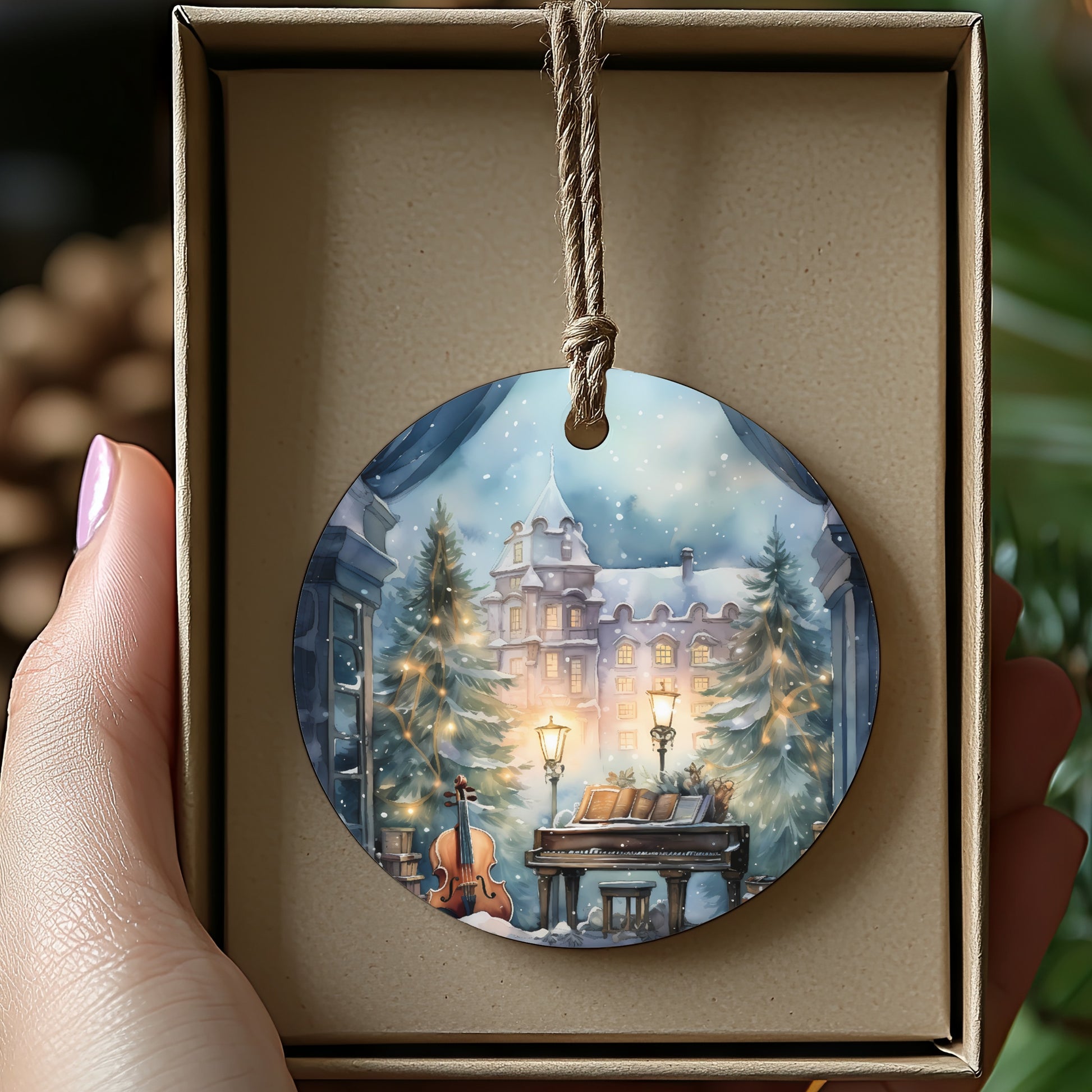 Magical Winter Scene with Violin Ornament product