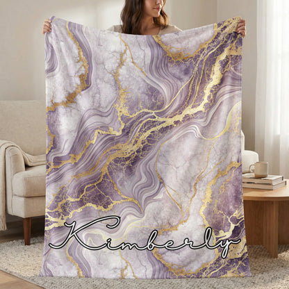 Customizable Purple Gold Marble Throw Blanket