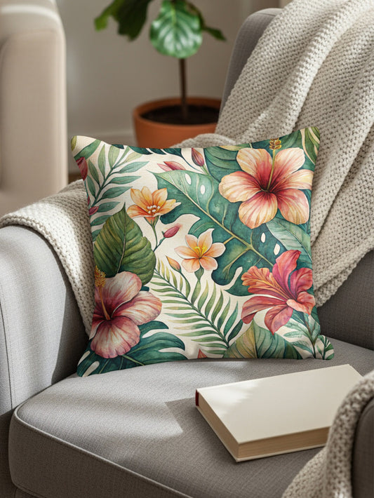 Tropical Hibiscus Monstera Leaves Summer Pattern Pillows & Pillow Cases - Walk Greener