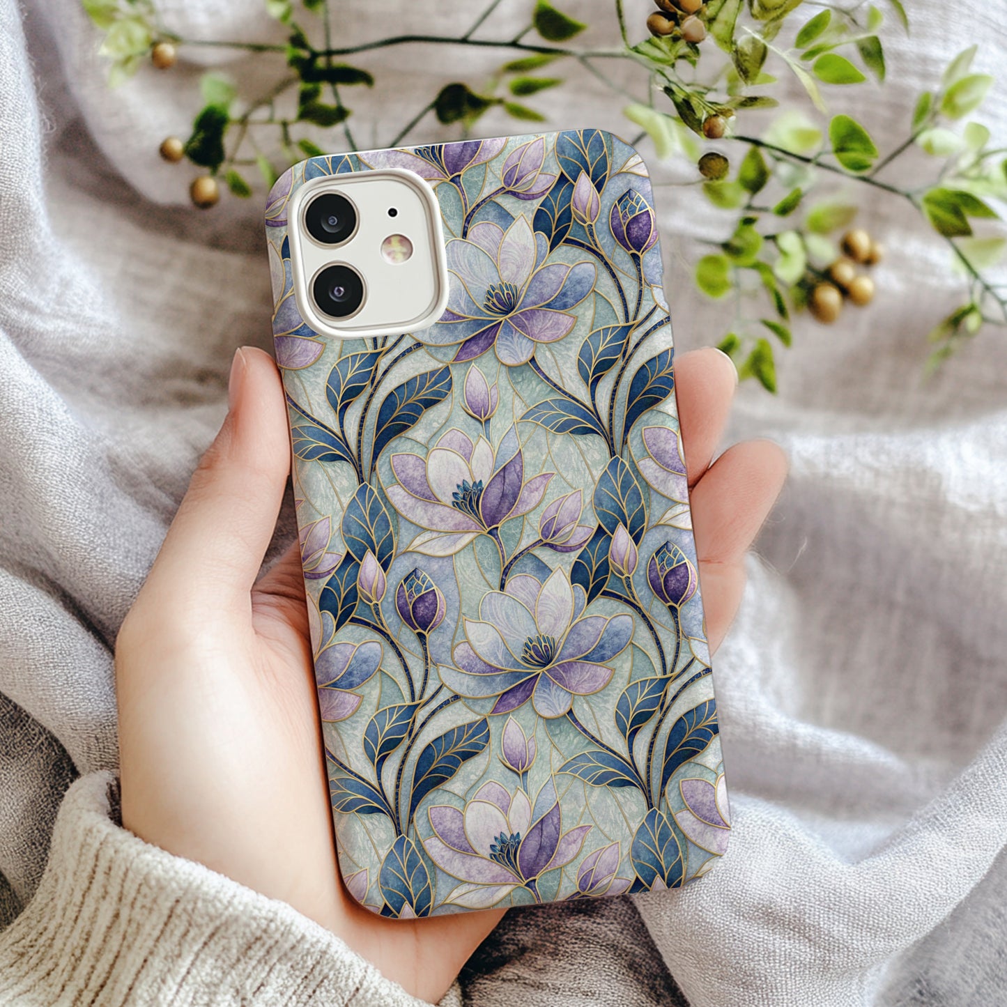 Elegant Floral Pattern With Violet and Blue iPhone Case