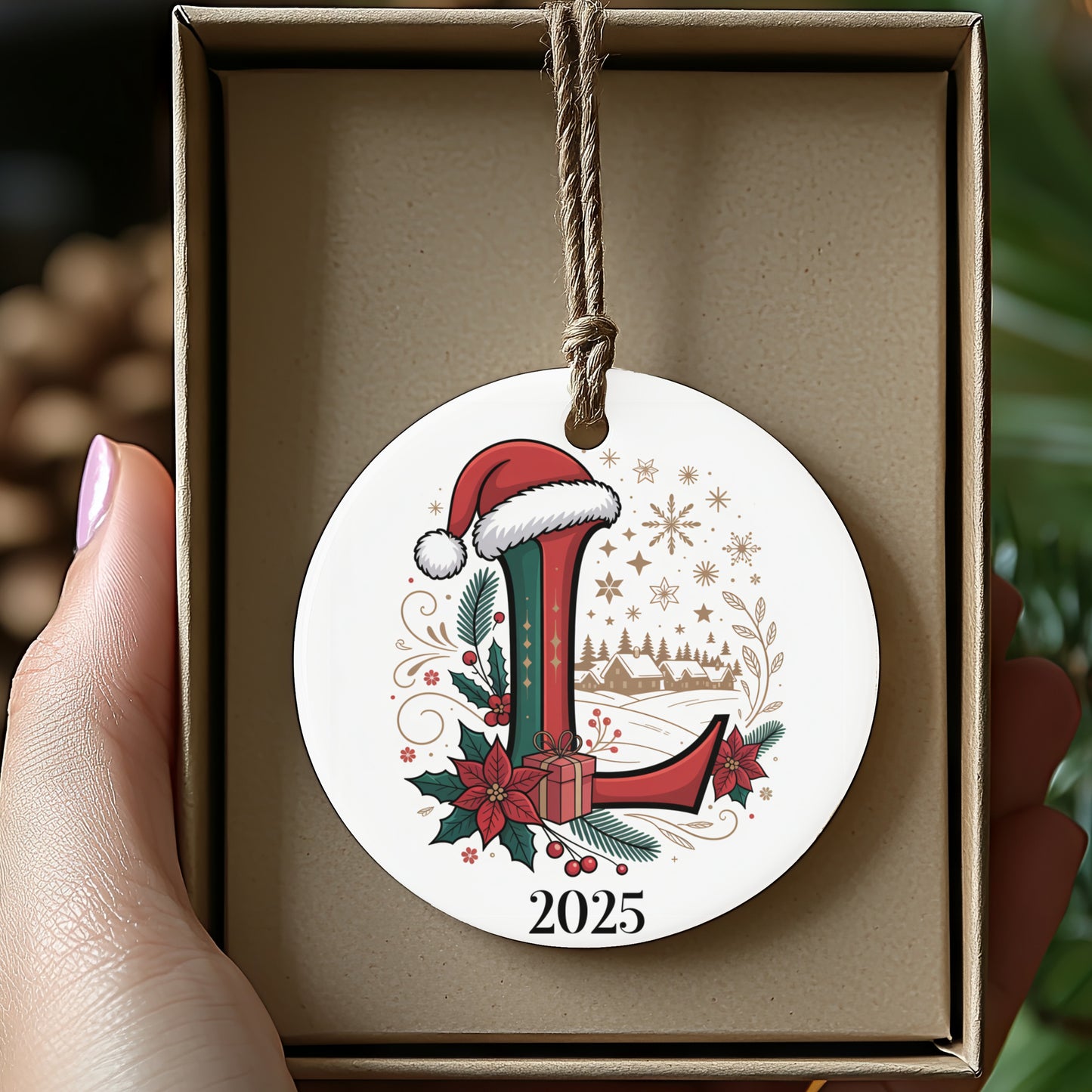 2025 Christmas Santa Hat Initial L Ornament product