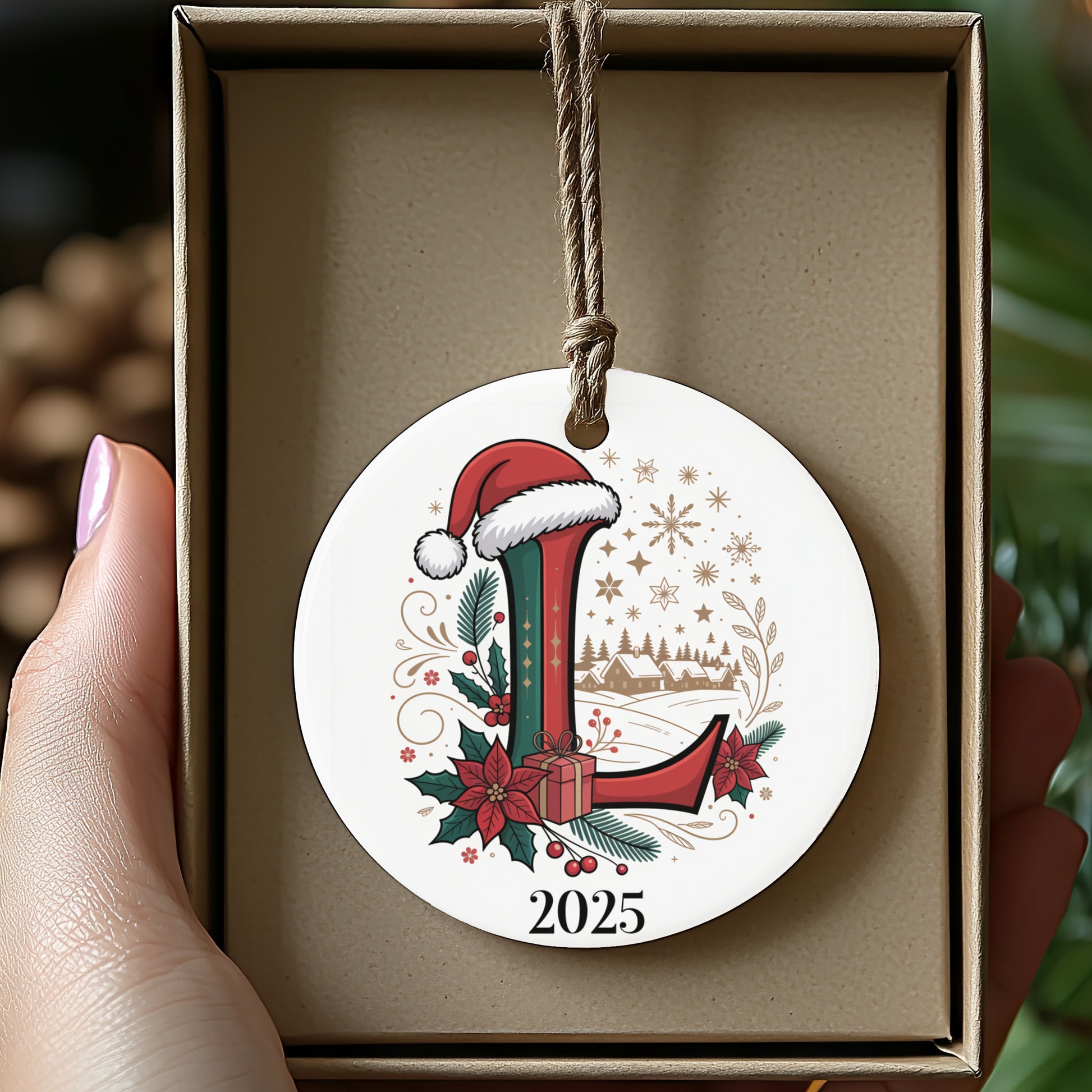 2025 Christmas Santa Hat Initial L Ornament product