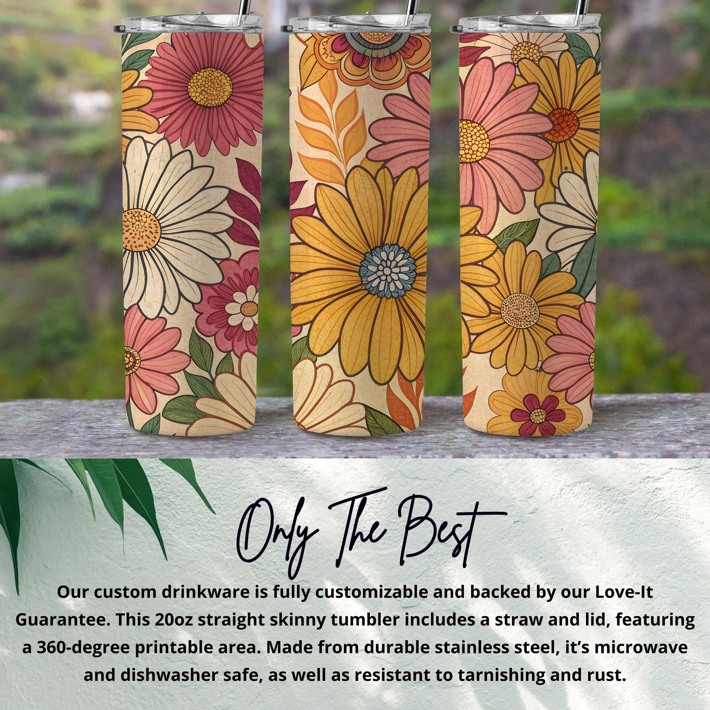 Floral Design 20oz Straight Skinny Tumbler