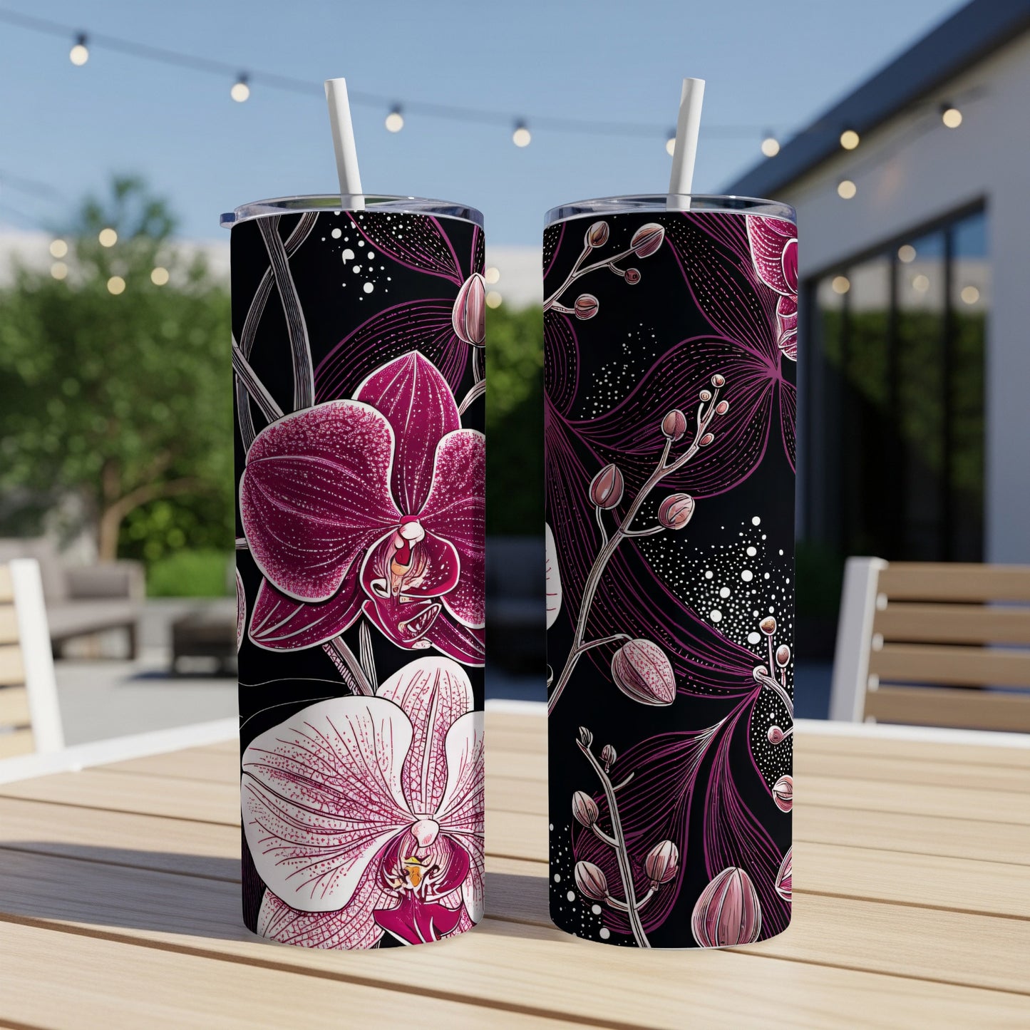Elegant Floral Design Tumblers with Straw Lid 20oz