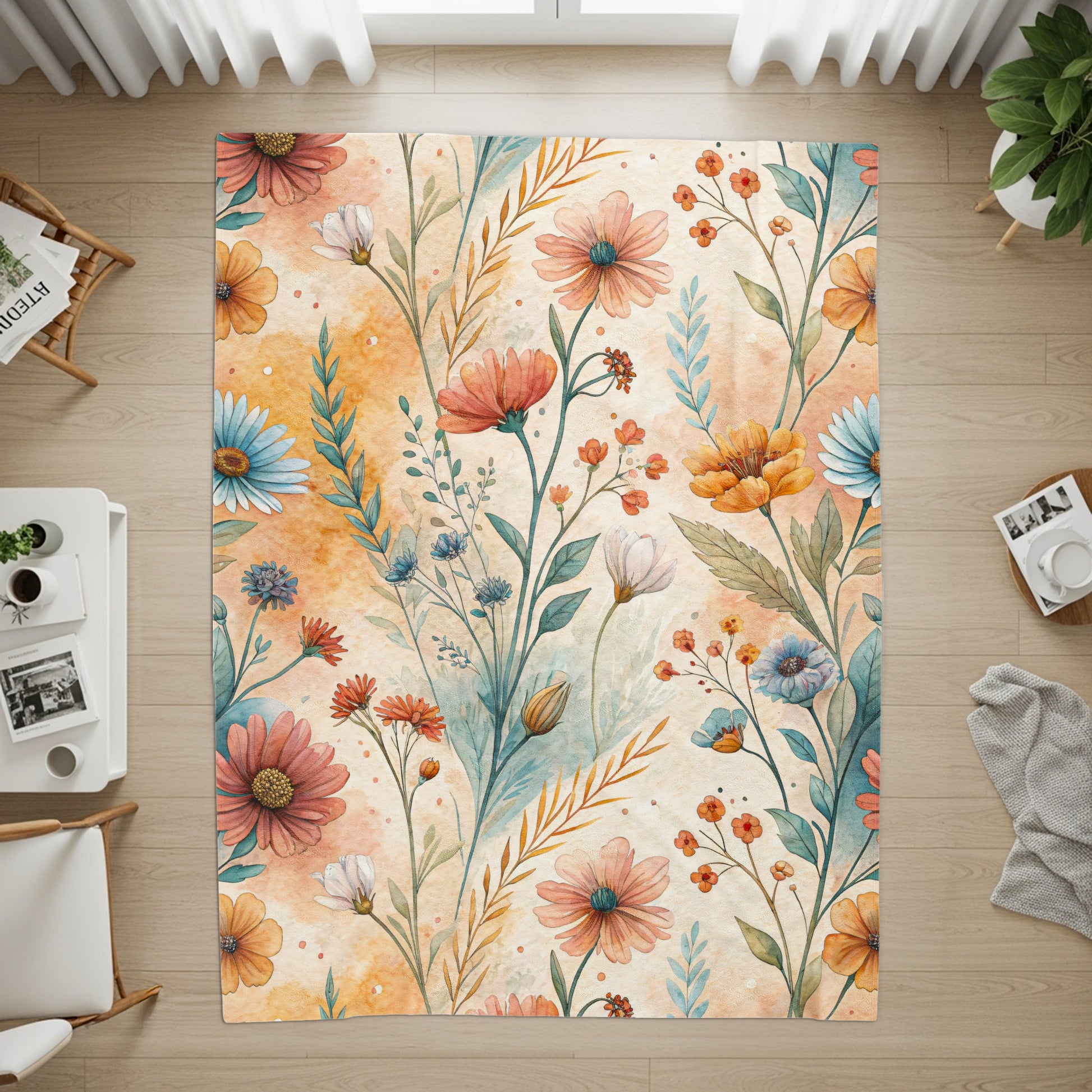 Watercolor Floral Pattern with Flowers and Leaves Design - Walk Greener