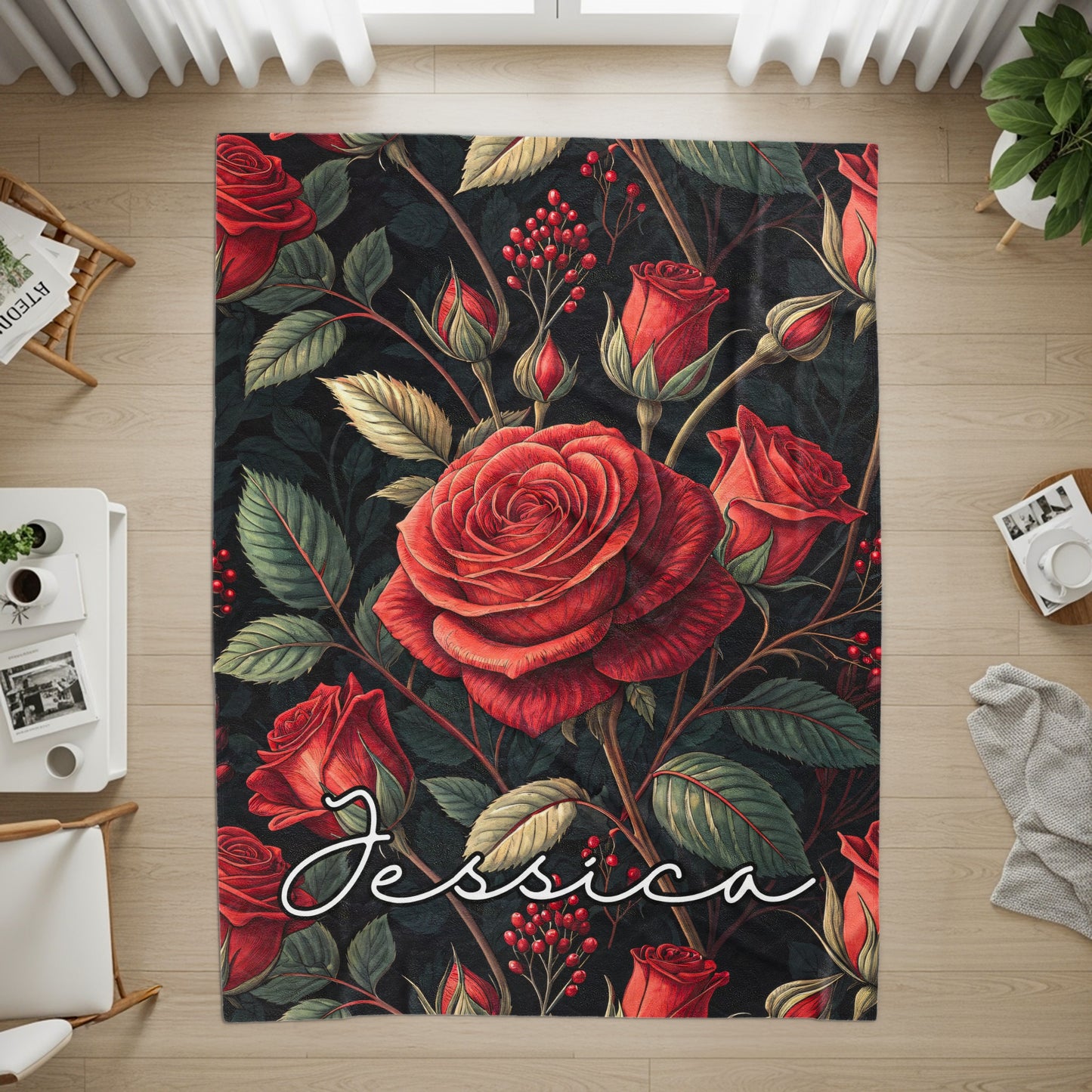 Elegant Roses and Leaves Custom Name Floral Pattern - Walk Greener