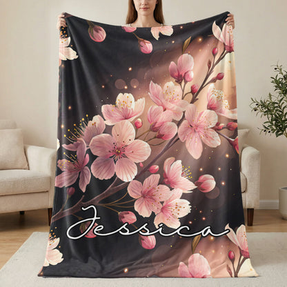 Personalized Name Jessica Floral Cherry Blossom Blanket