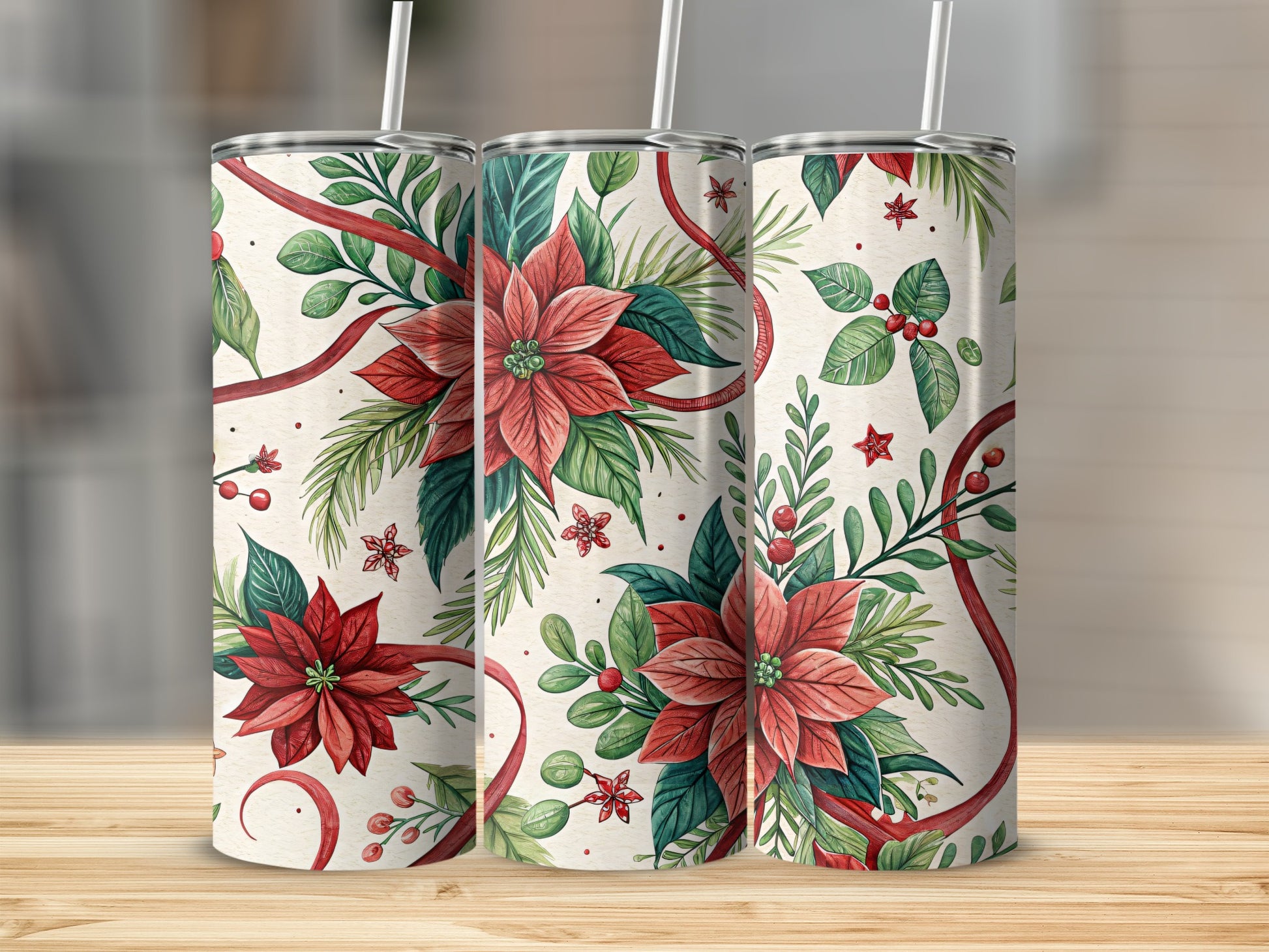 Festive Floral Design Insulated Travel Tumbler 20oz