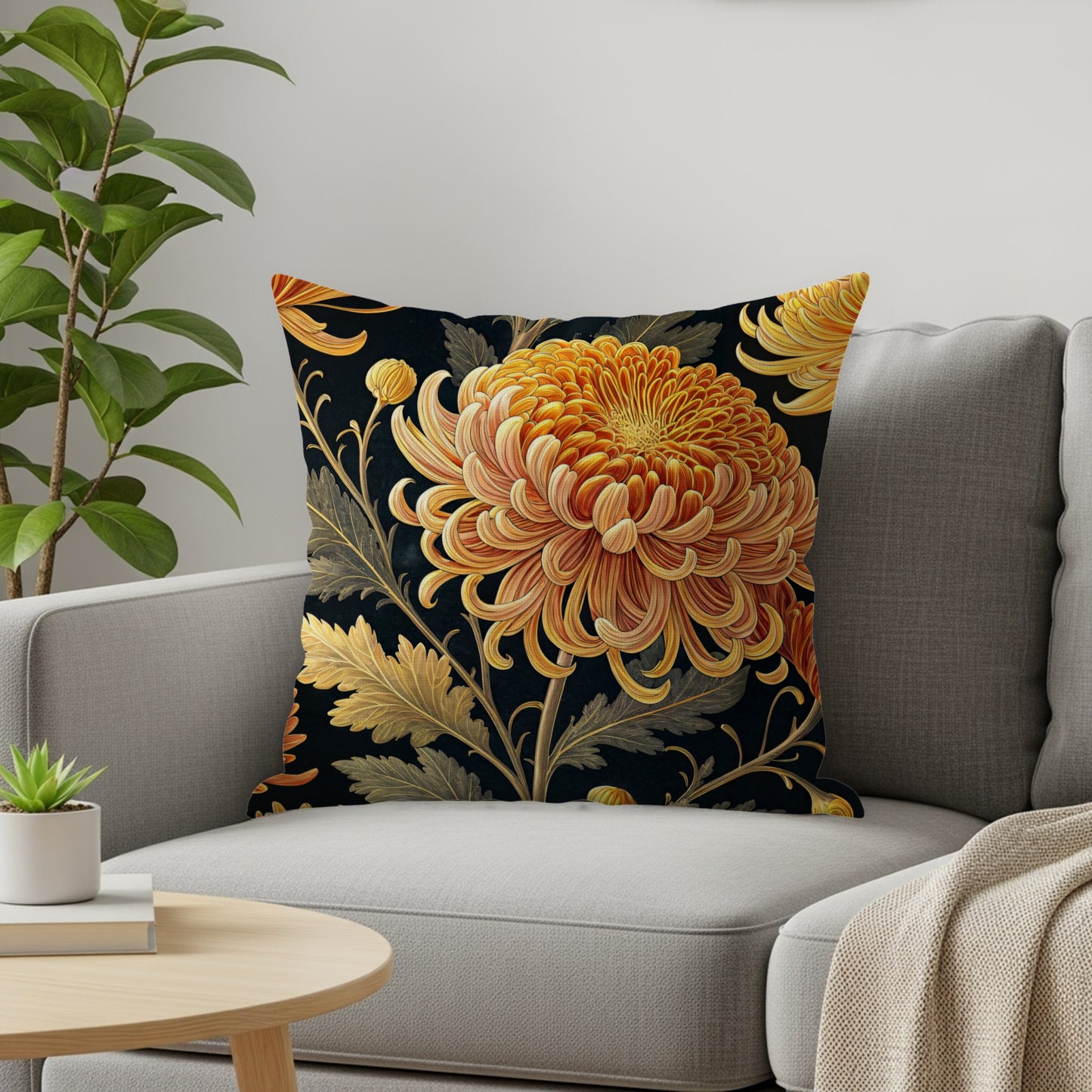 Chrysanthemum Flowers Dark Background Decorative Floral Throw Pillows - Walk Greener