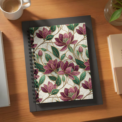 Elegant Purple Floral Design Spiral Bound Notebook