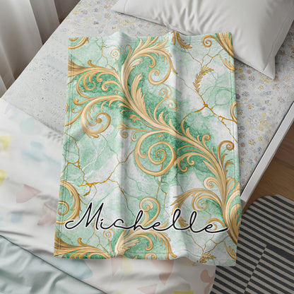 Personalized Green and Gold Floral Design Blanket
