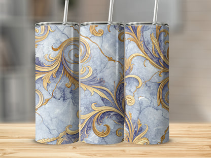 Elegant Blue and Gold Marble Swirl Tumbler Design