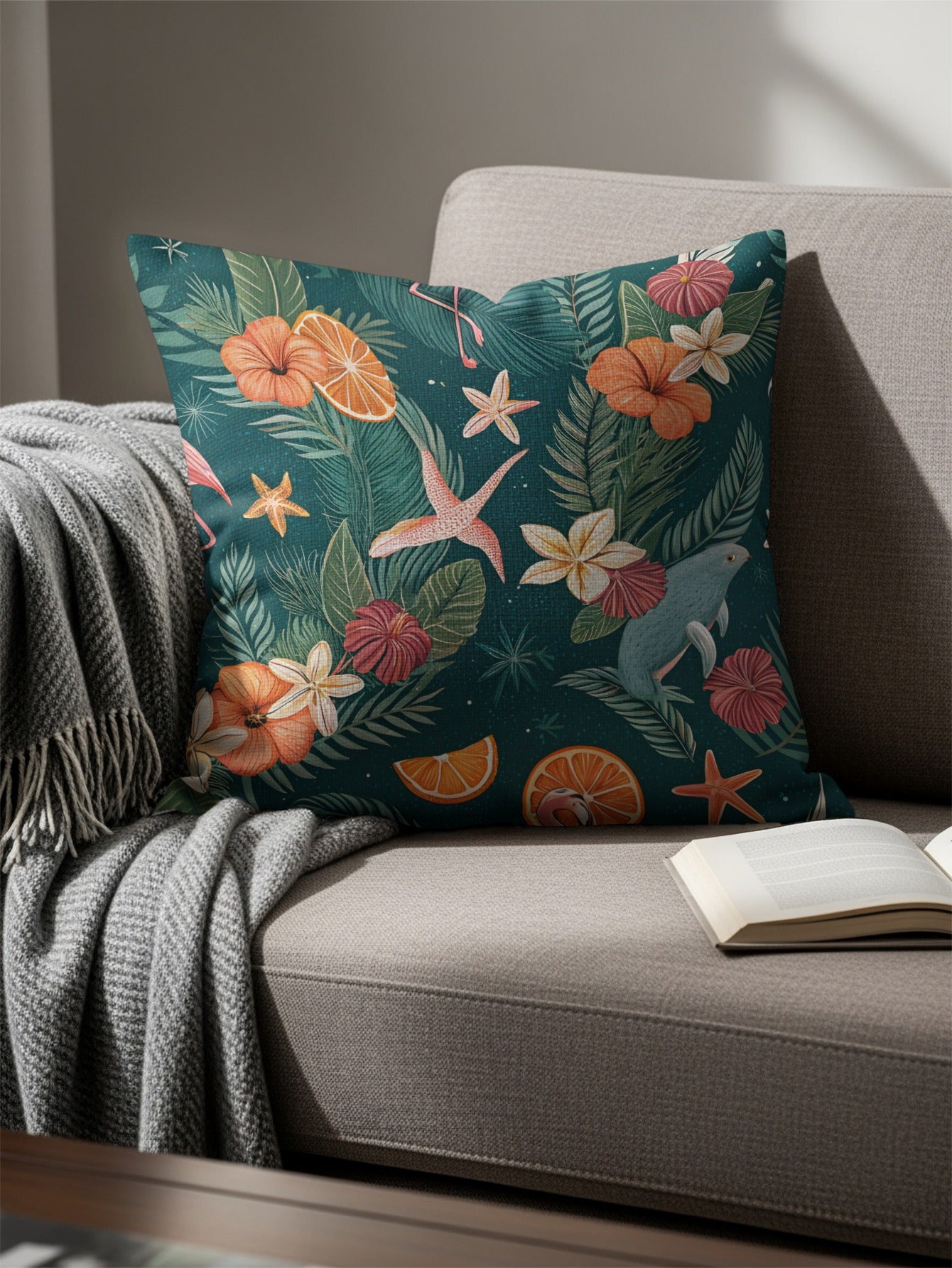 Seamless Tropical Design Featuring Flamingoes Flowers Throw Pillows - Walk Greener