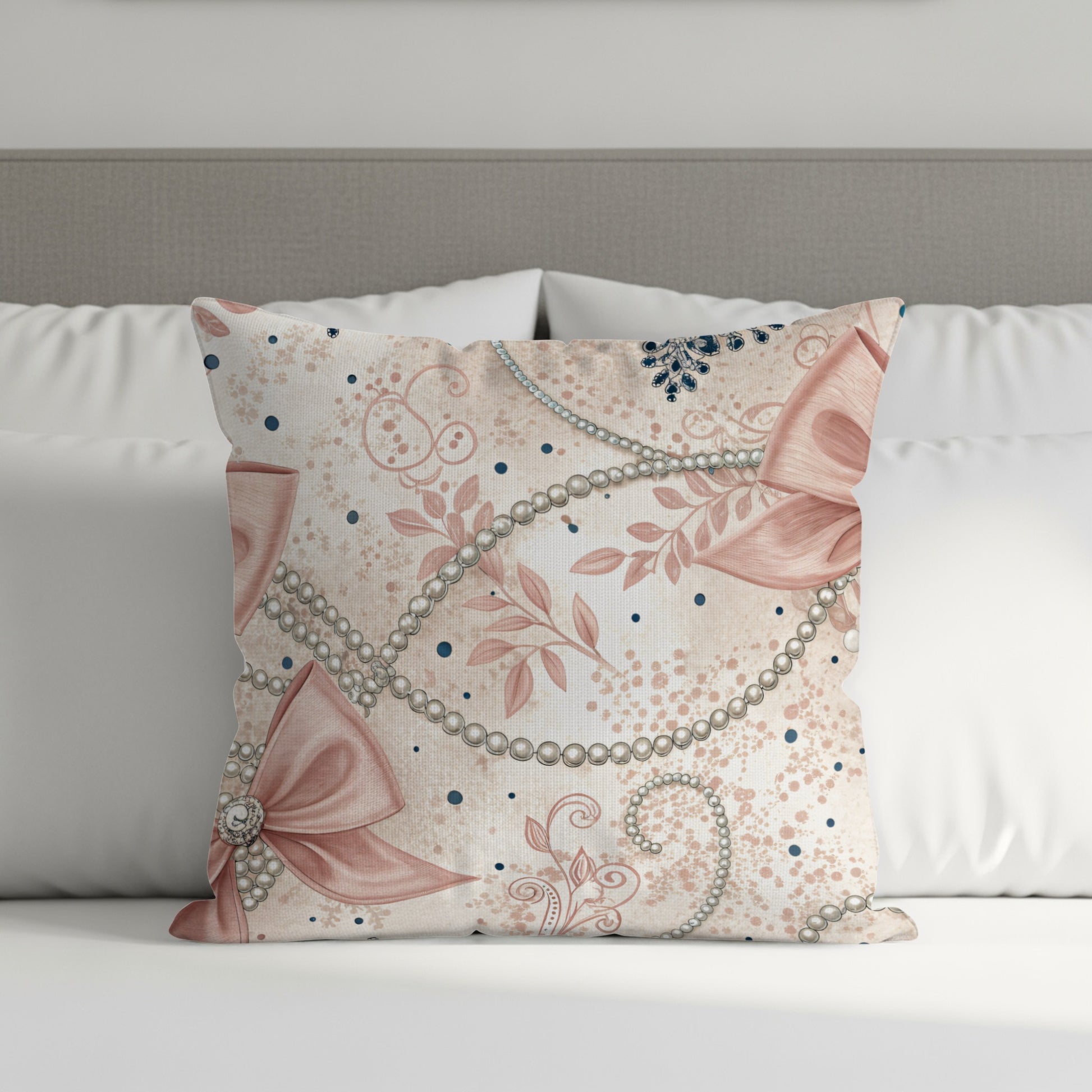 Bows With Pearls Creamy Background Print Pattern Pillows & Pillow Cases - Walk Greener