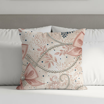 Bows With Pearls Creamy Background Print Pattern Pillows & Pillow Cases - Walk Greener