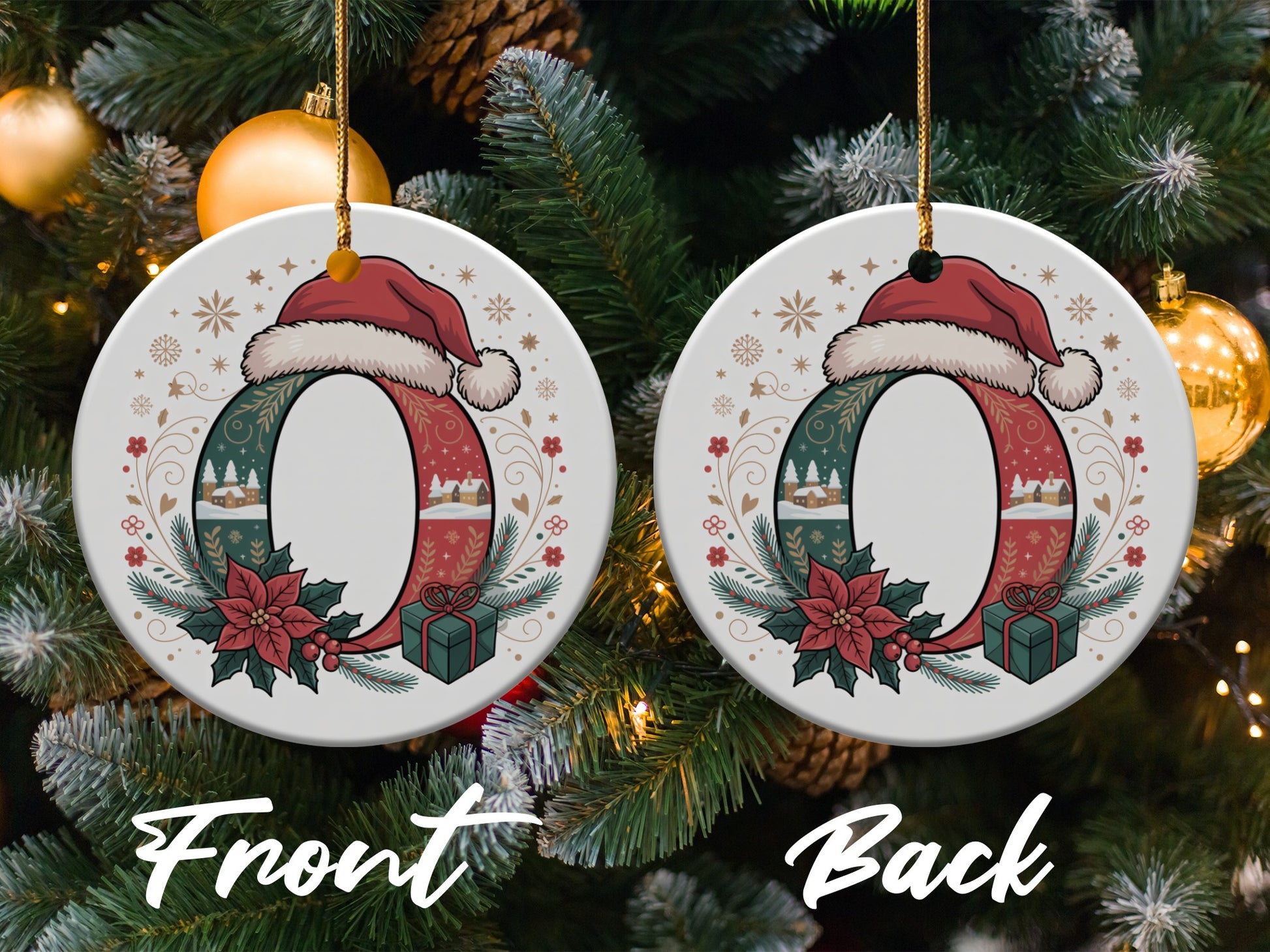 Santa Wreath Christmas Ornament Double Sided product