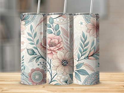 Floral Patterned Tumbler with Straw Drinkware