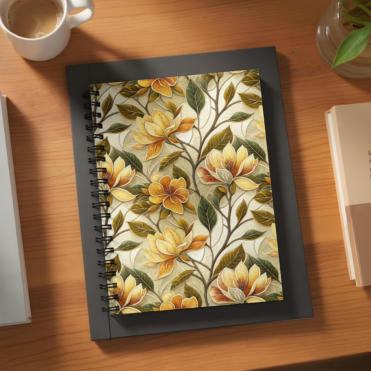 Elegant Yellow Floral Spiral Bound Notebook
