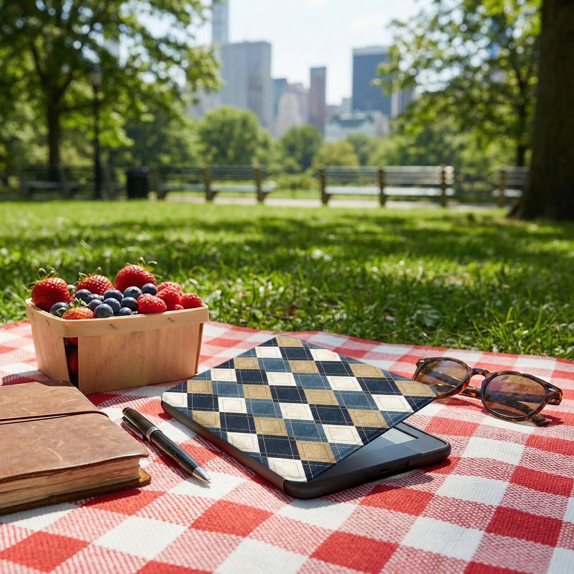 Checkered Pattern Ebook Reader Cover for Picnics