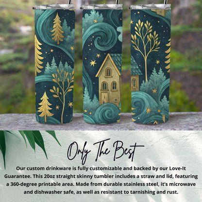 Night Sky and Forest Cottage Straight Skinny Tumbler