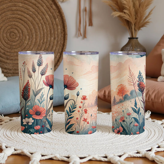 Floral Field in Watercolor Style 20 oz Skinny Tumbler - Walk Greener