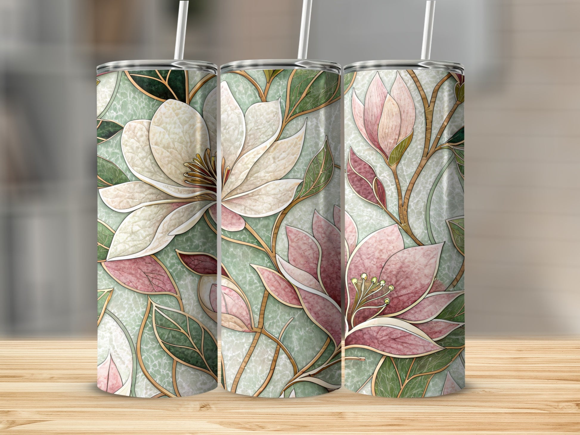 Elegant Floral Pattern Magnolia Blossoms Floral 20 oz Skinny Tumbler - Walk Greener