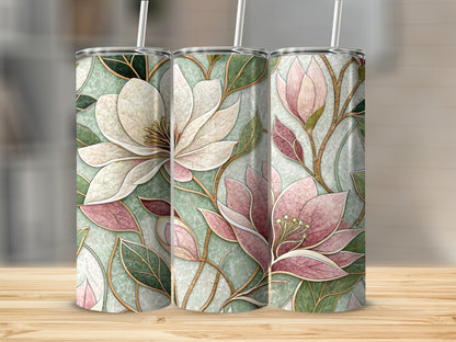 Elegant Floral Pattern Magnolia Blossoms Floral 20 oz Skinny Tumbler - Walk Greener