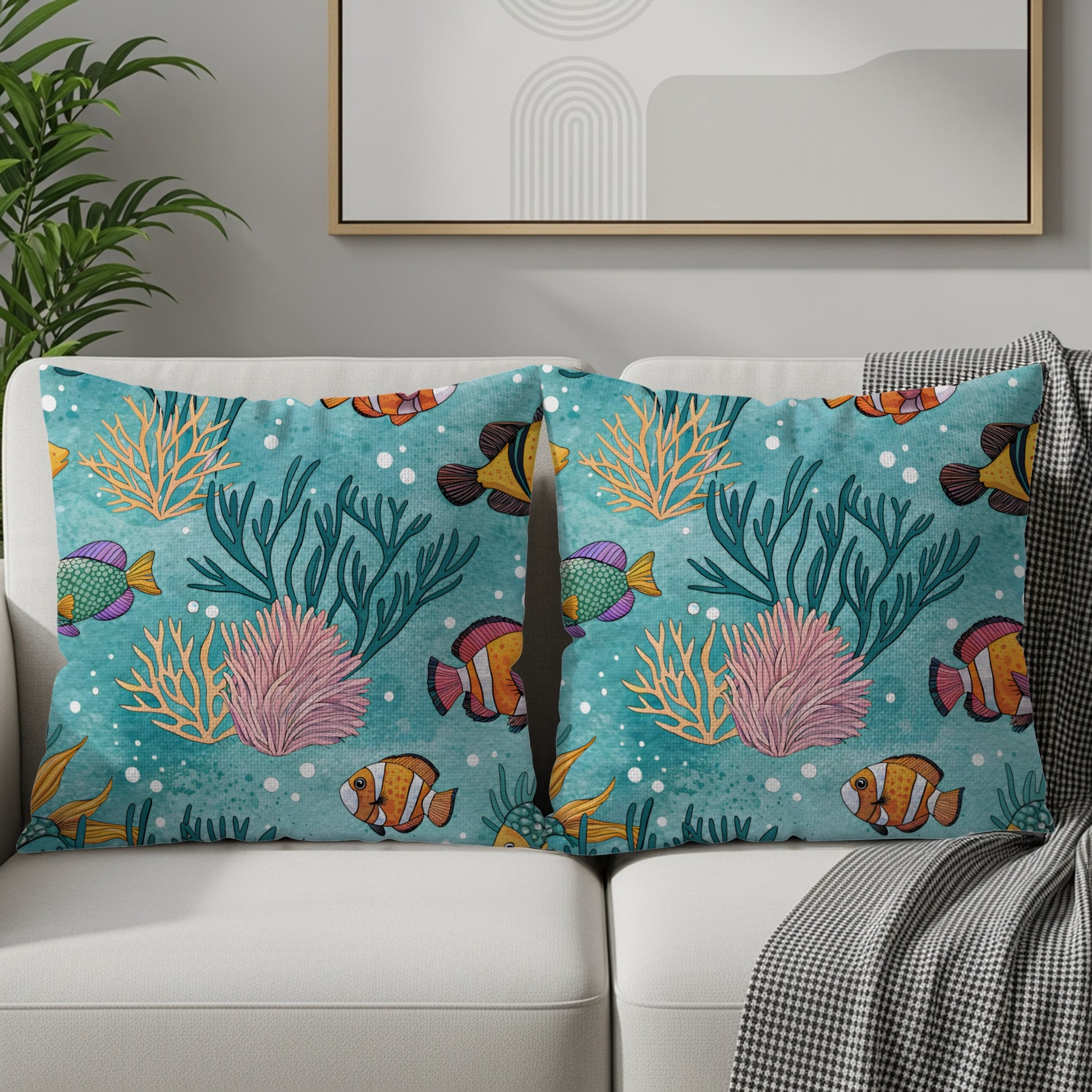 Colorful Ocean Theme Decorative Throw Pillow Set