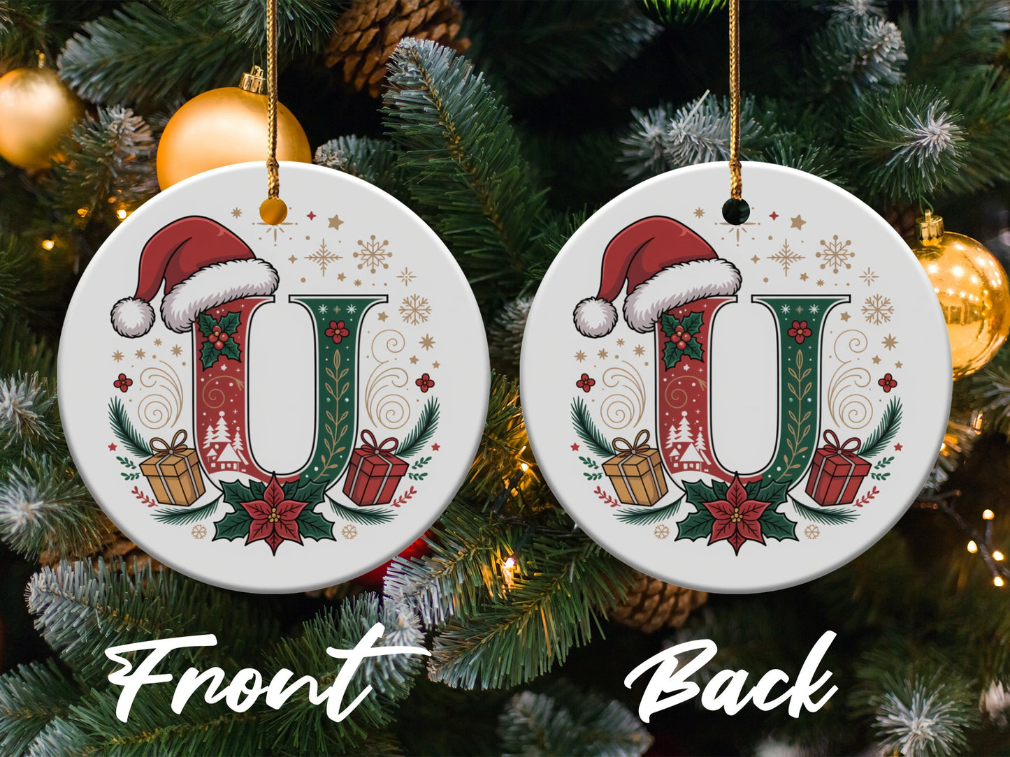 Festive Christmas Decorated Letter U Ornament product