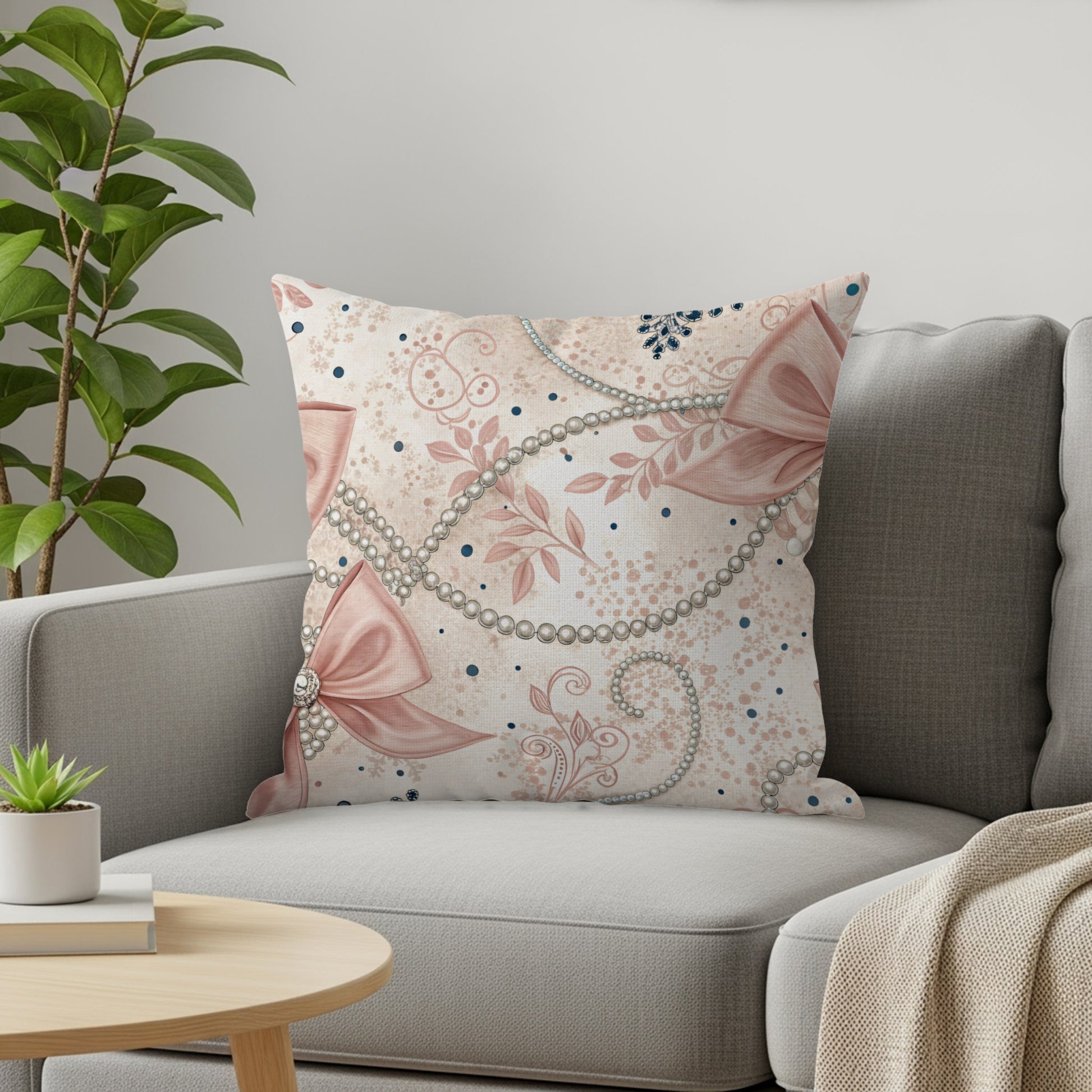 Bows With Pearls Creamy Background Print Pattern Pillows & Pillow Cases - Walk Greener