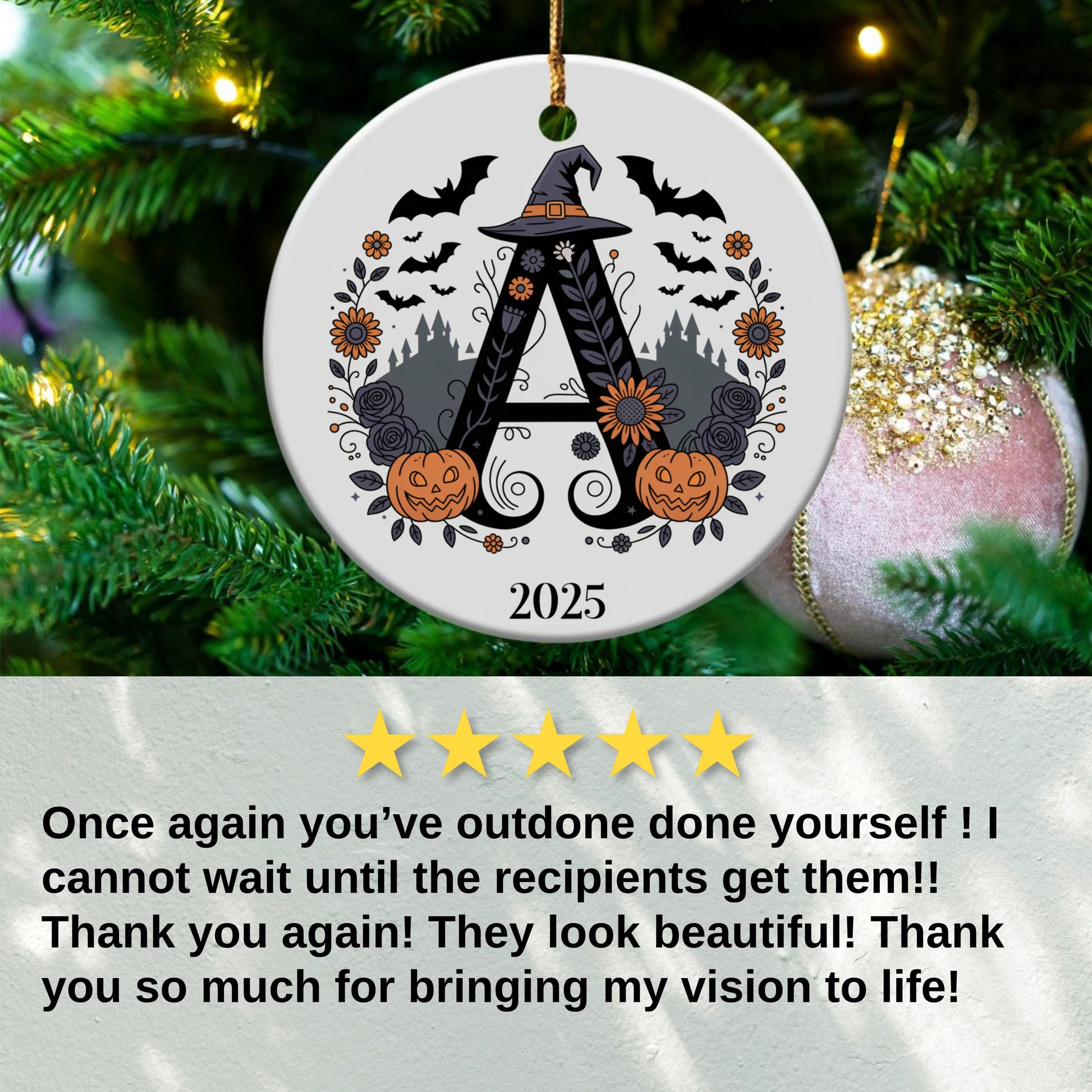 Personalized Halloween Letter Round Ornament product type