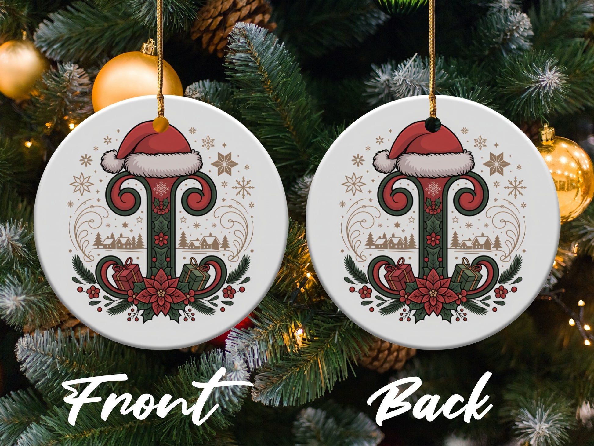 Santa Hat Floral Pattern Christmas Ornament product