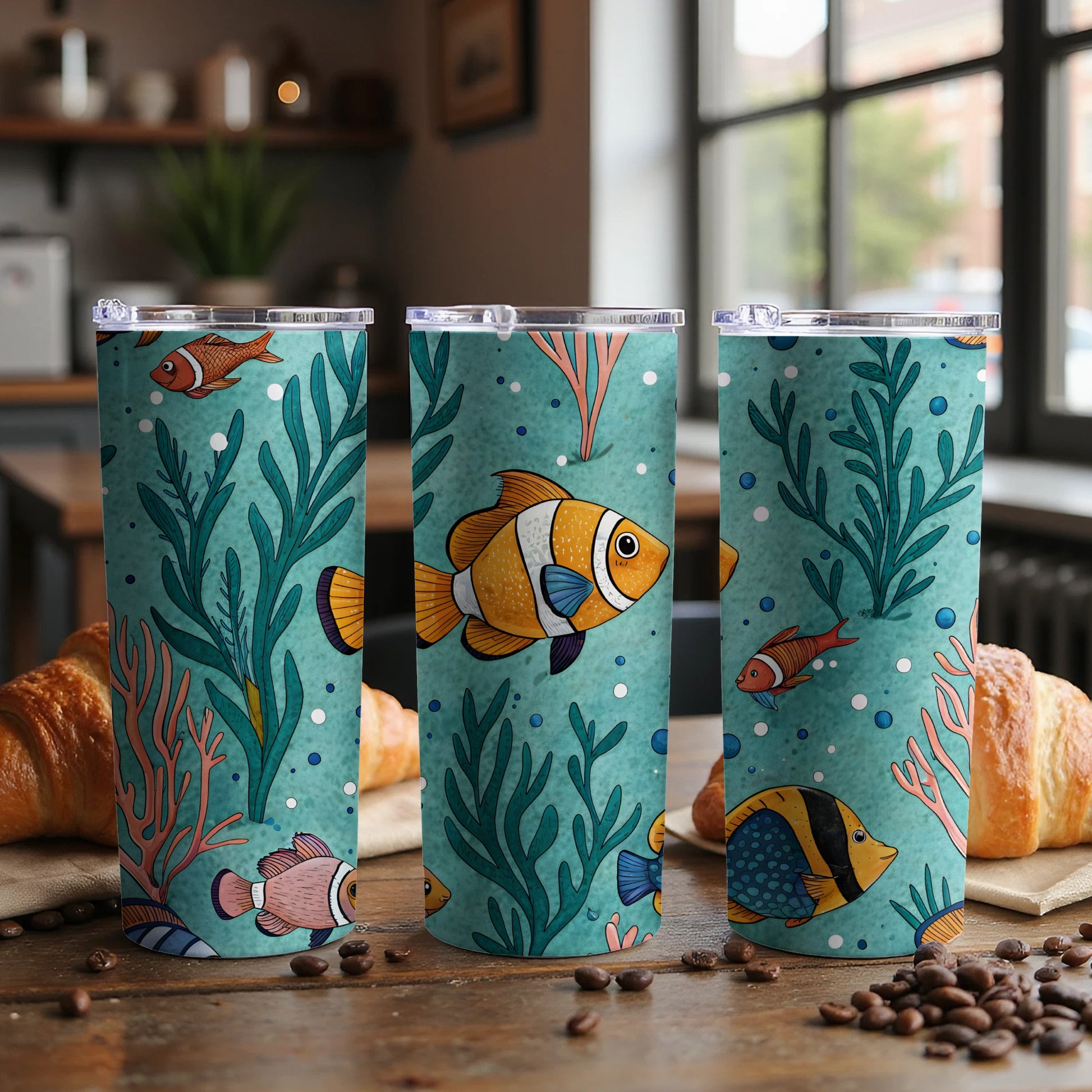 Undersea Friends Aquarium Fishes and Seaweed Pattern Tumbler - Walk Greener