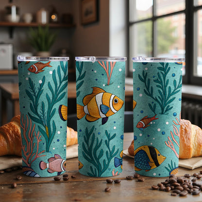 Undersea Friends Aquarium Fishes and Seaweed Pattern Tumbler - Walk Greener