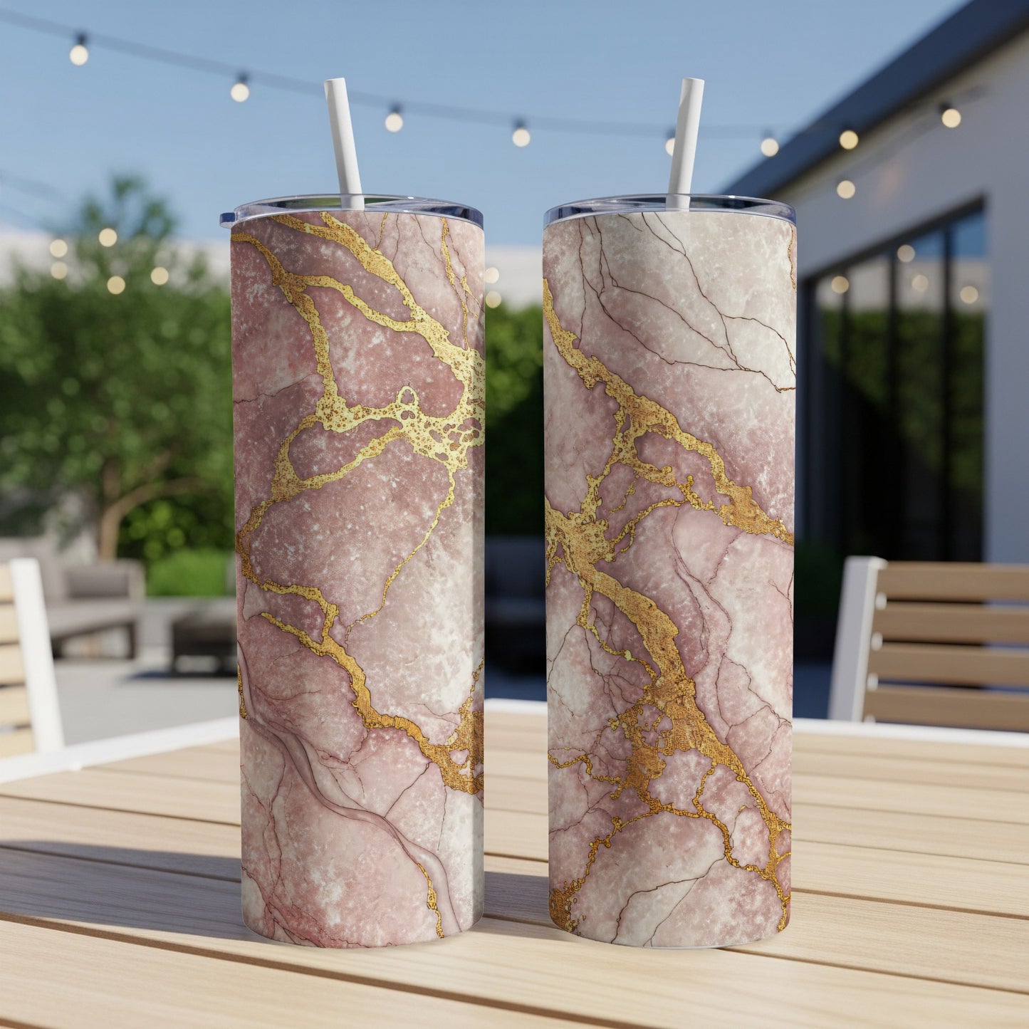 Elegant Marble and Gold Swirl Design Tumbler Set