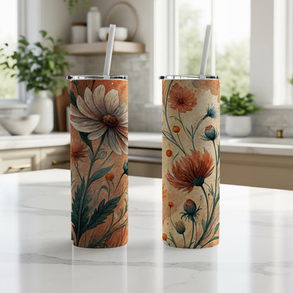 Floral Watercolor Beauty Orange White 20 oz Skinny Tumbler - Walk Greener