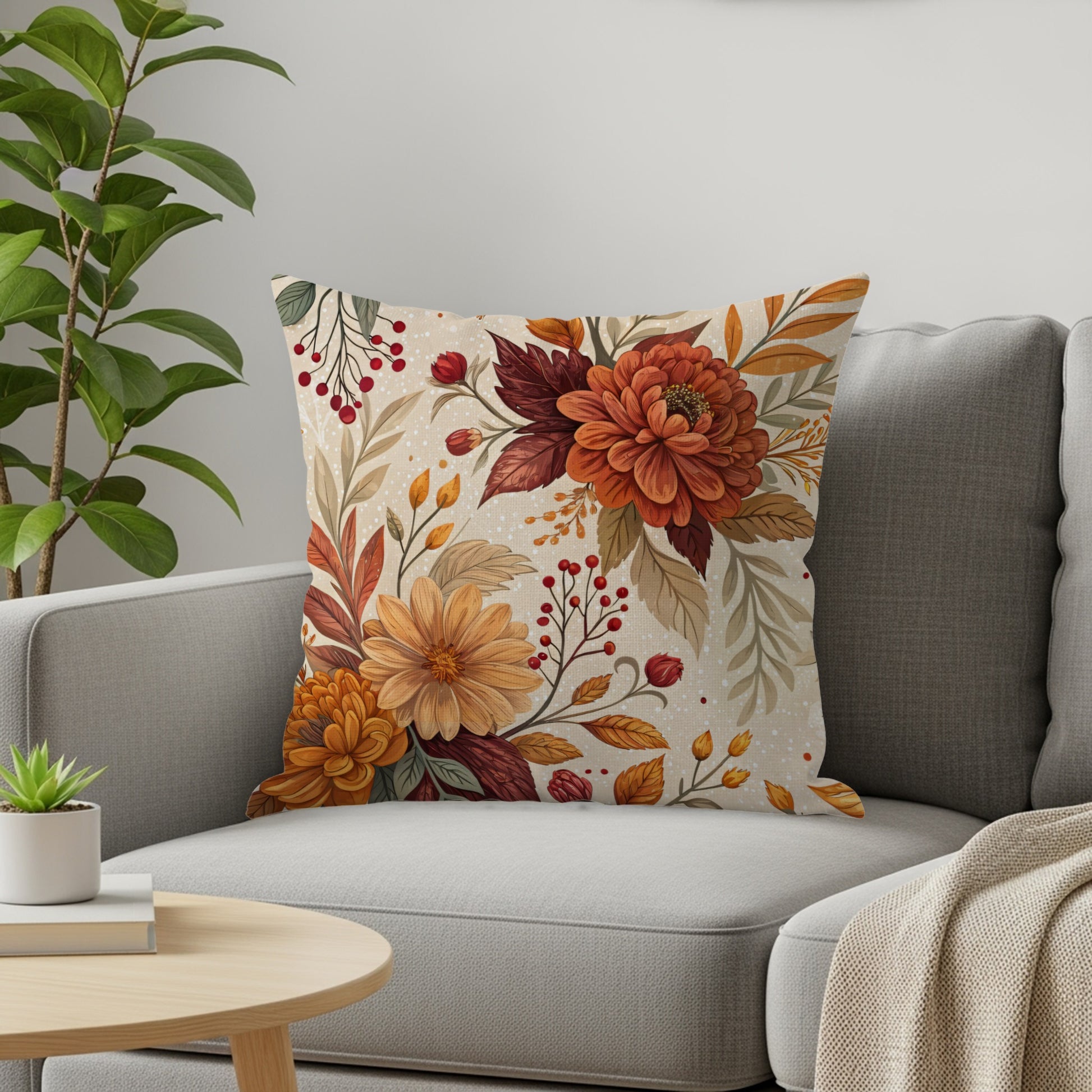 Elegant Autumn Flowers Decorative Throw Pillow