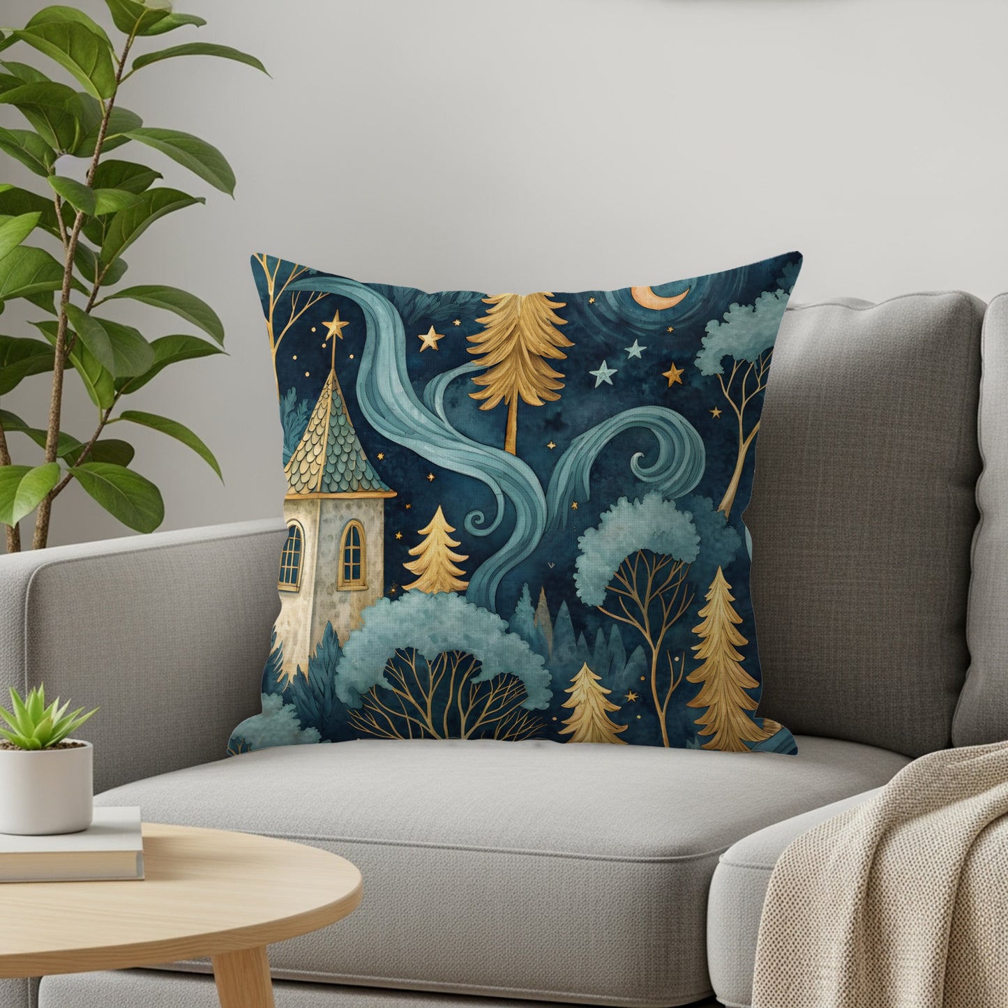 Enchanting Night Forest Decorative Throw Pillow Cover