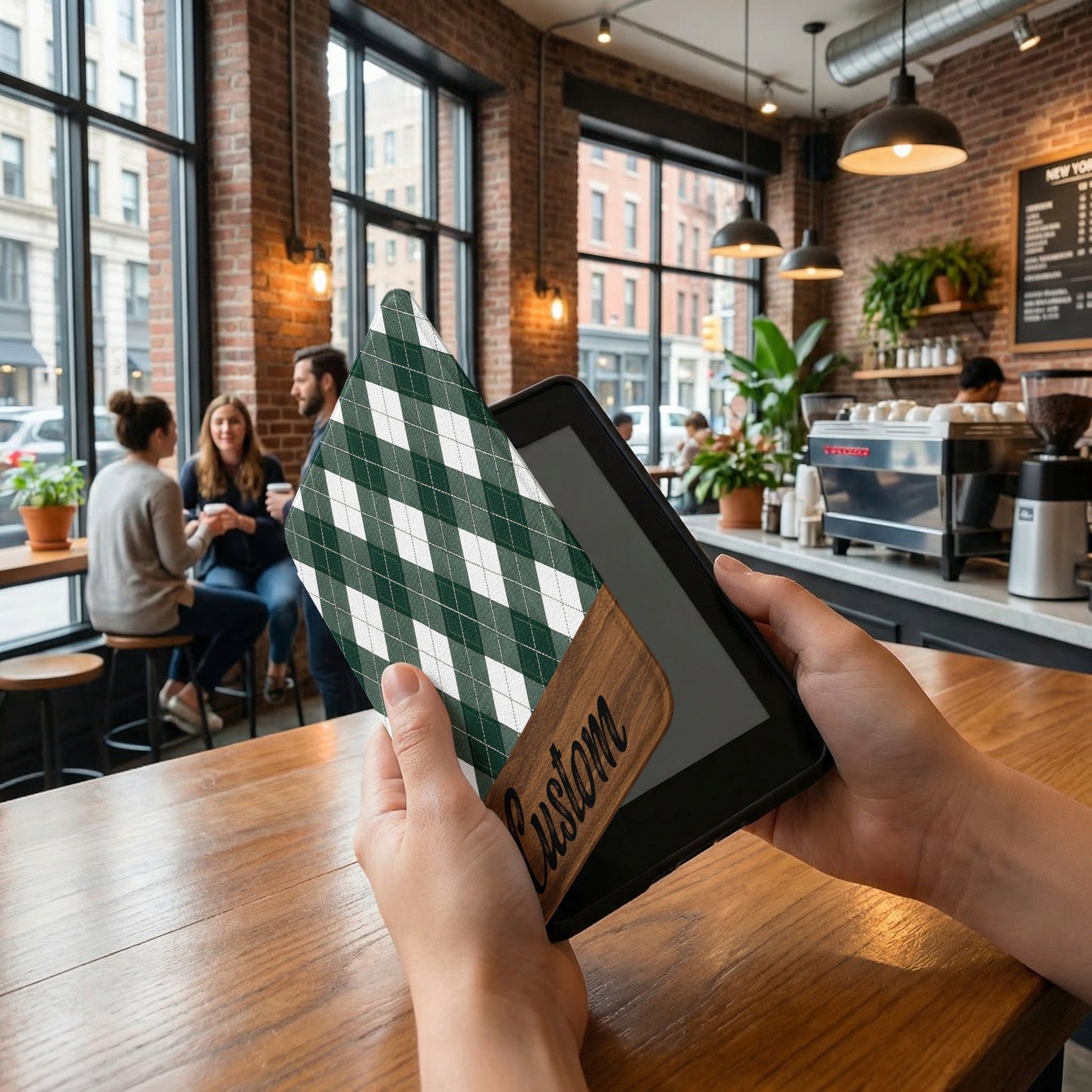 Custom Green Plaid Patterned Sleeve for Tablet