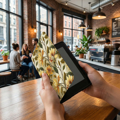 Floral Patterned Tablet Sleeve in Cozy Coffee Shop Scene