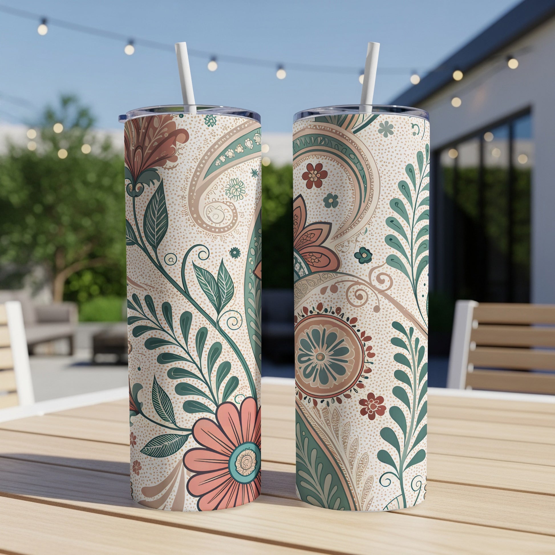 Floral Bohemian Insulated Water Bottle Travel Tumbler