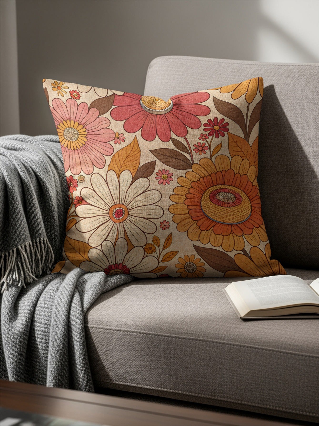 Colorful Floral Accent Throw Pillow for Home Decor