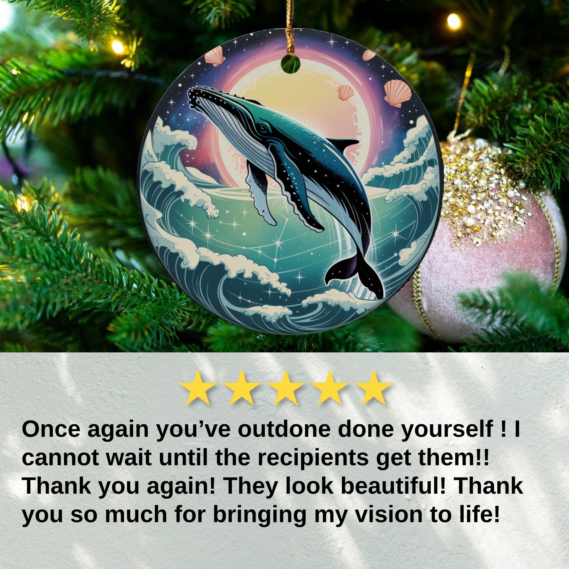 Beautiful Whale and Moon Christmas Ornament product